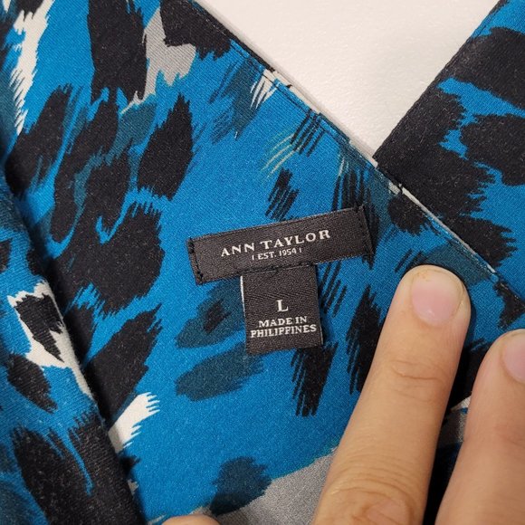 Ann Taylor Sleeveless Midi Dress V Neckline Stretch Leopard Print Blue Womens L - Picture 12 of 12